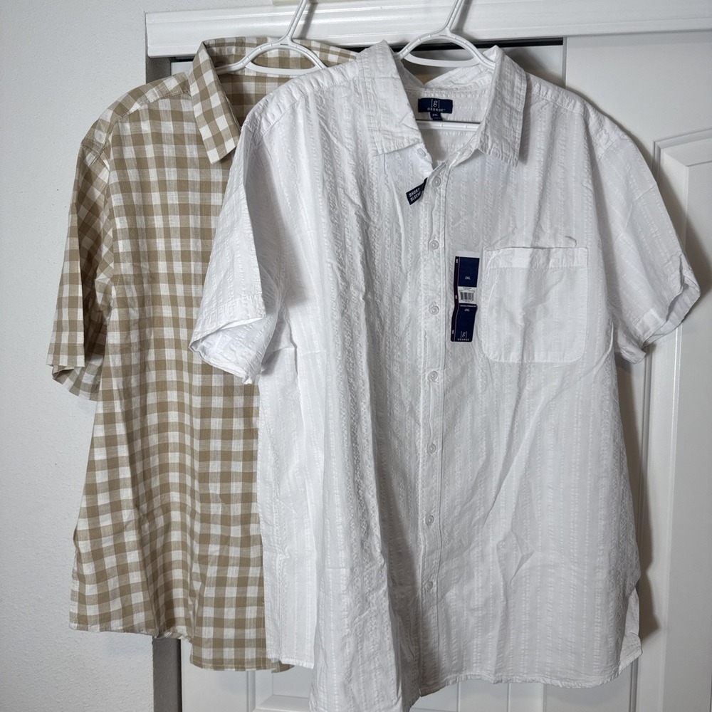 2 NEW George 2XL Men's Single Pocket Short Sleeve Button Down Shirts